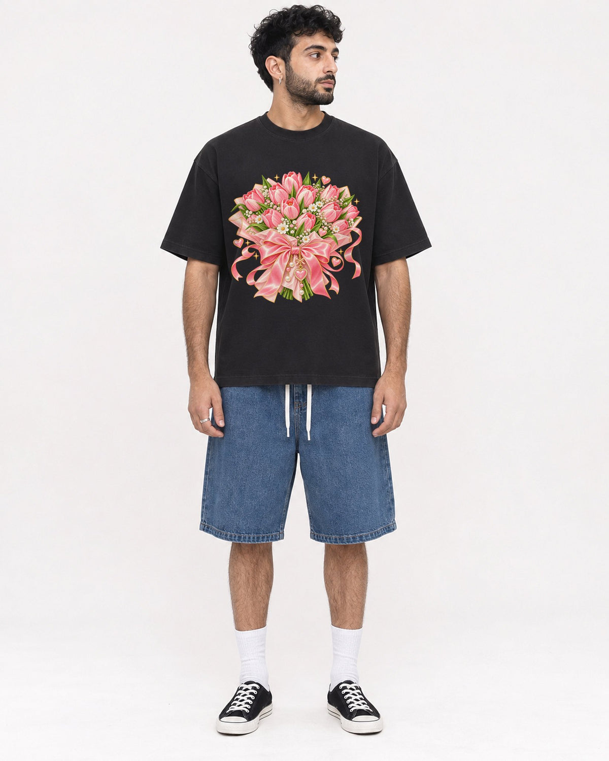Mockup Boxy Heavyweight Tee Black male full-body 07