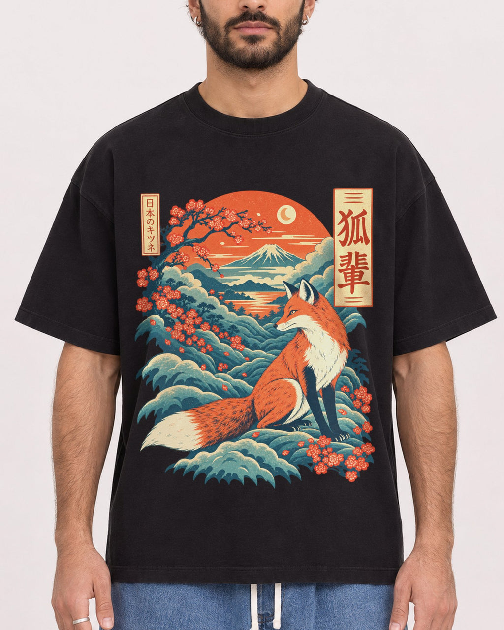 Mockup Boxy Heavyweight Tee Black male close-up 27