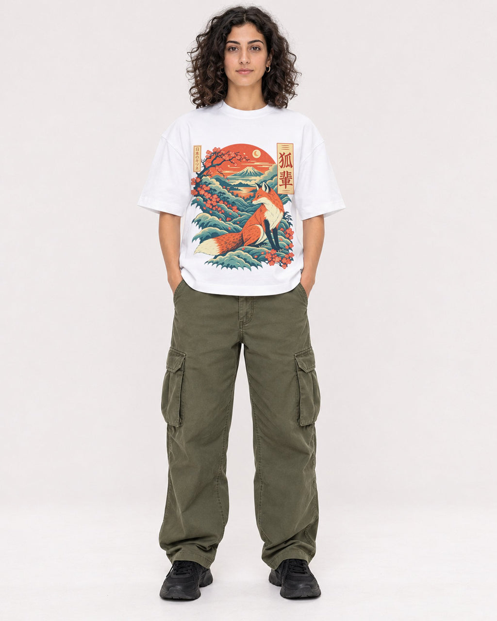 Mockup Boxy Heavyweight Tee White female full-body 27