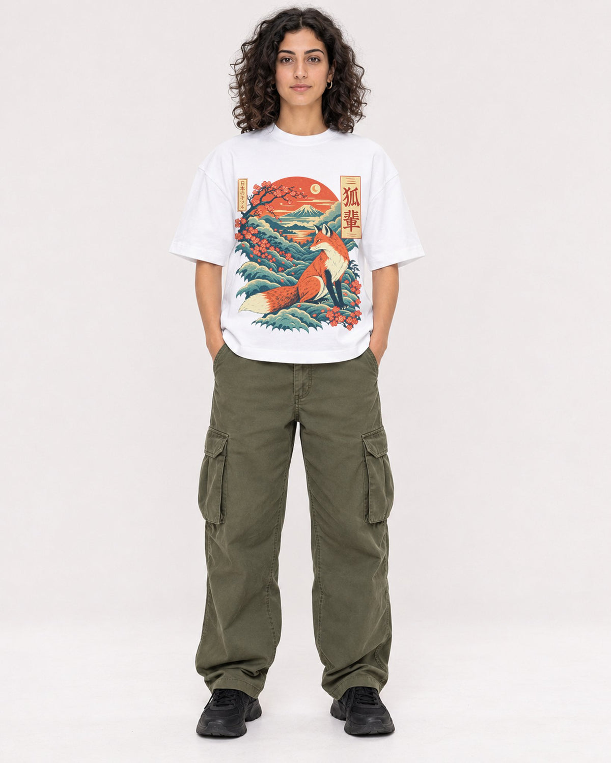 Mockup Boxy Heavyweight Tee White female full-body 27