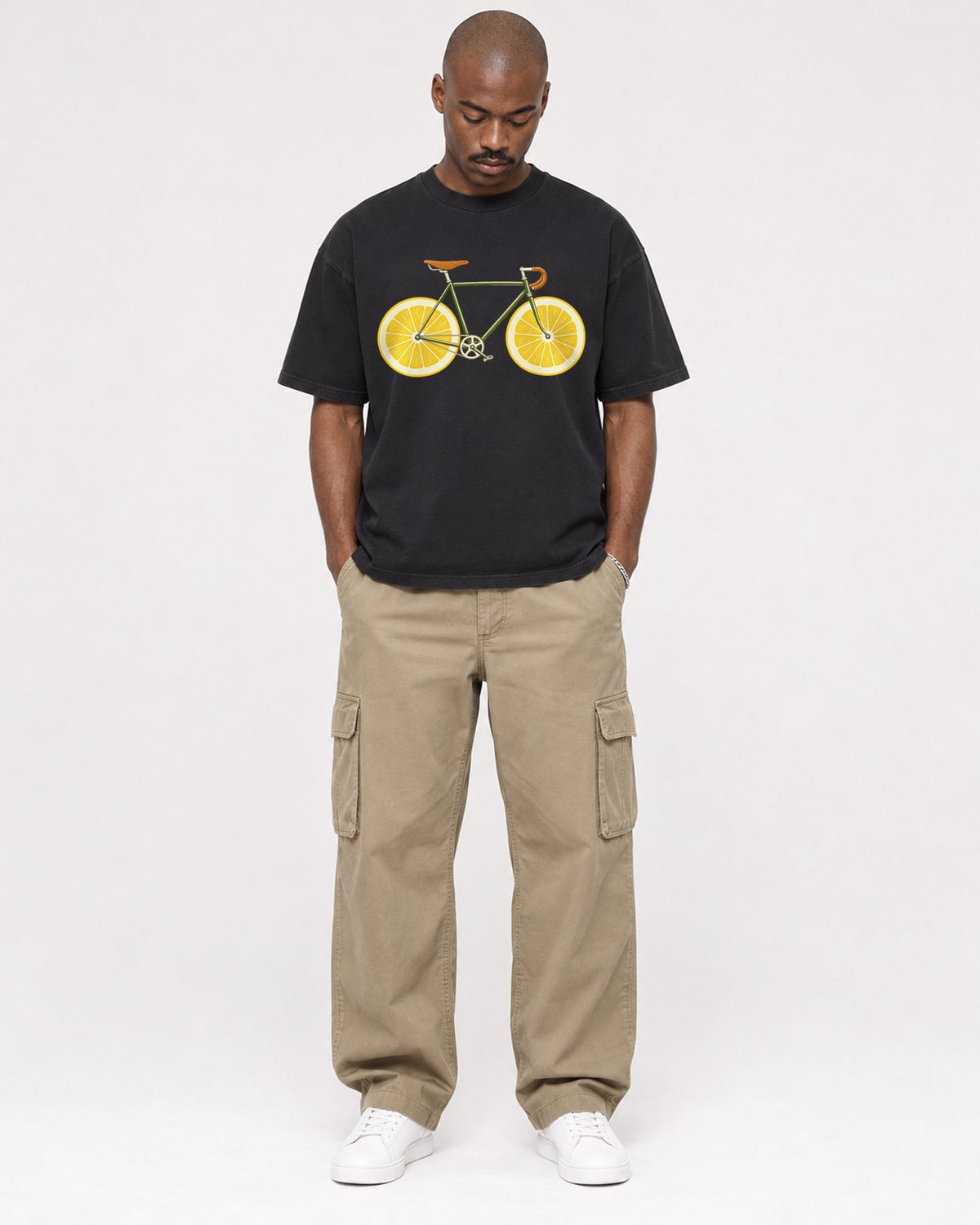 Mockup Boxy Heavyweight Tee Black male full-body 44
