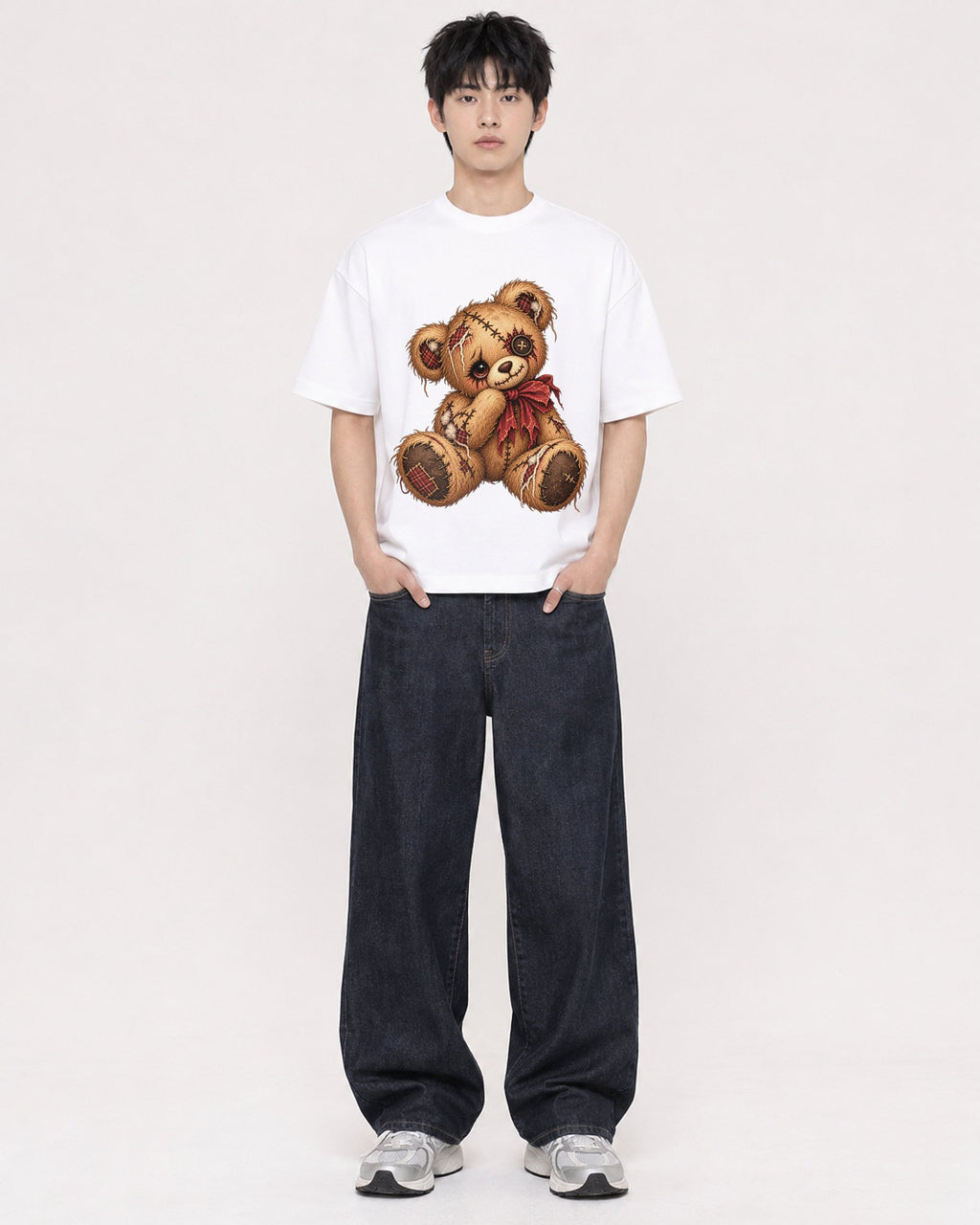 Mockup Boxy Heavyweight Tee White male full-body 01