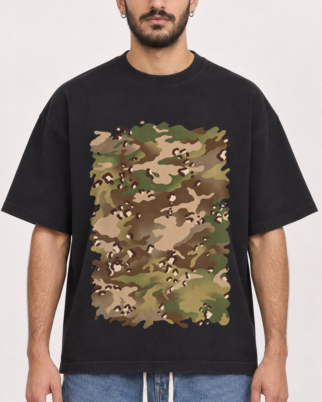 Mockup Boxy Heavyweight Tee Black male close-up 07