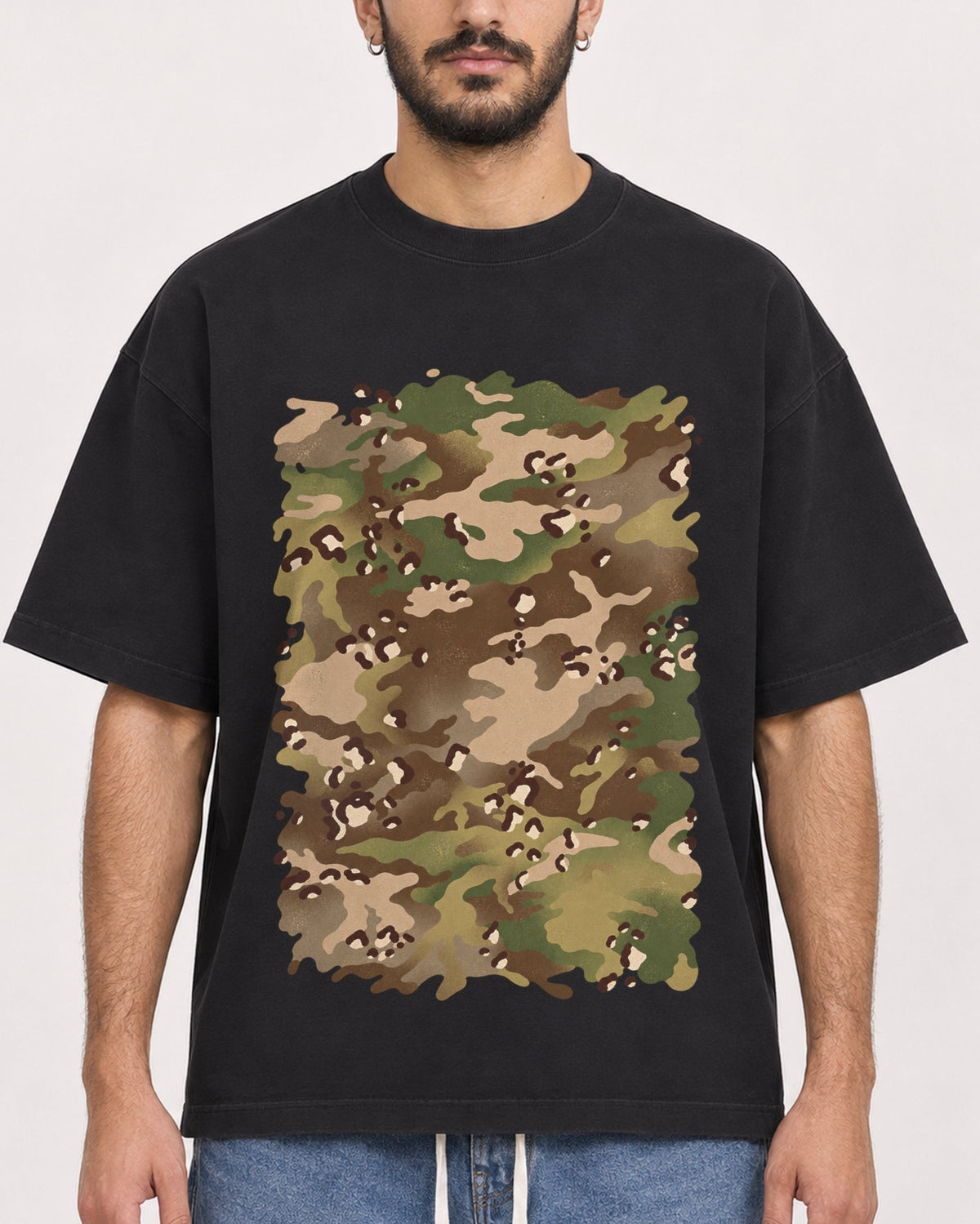 Mockup Boxy Heavyweight Tee Black male close-up 07