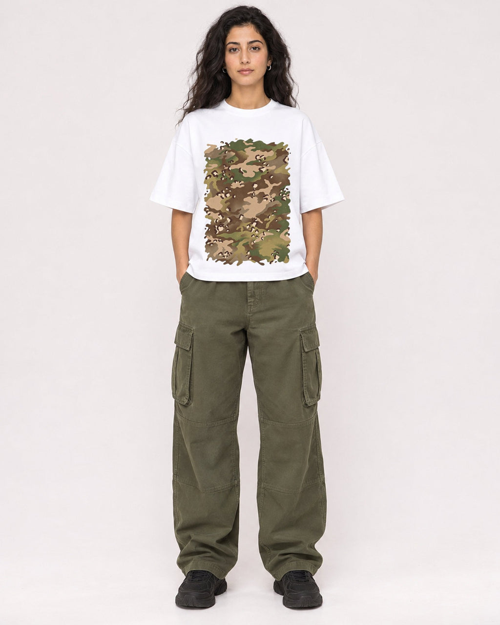 Mockup Boxy Heavyweight Tee White female full-body 07