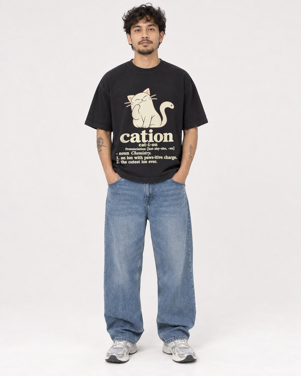 Mockup Boxy Heavyweight Tee Black male full-body 42