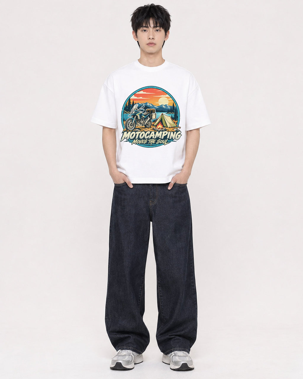 Mockup Boxy Heavyweight Tee White male full-body 01