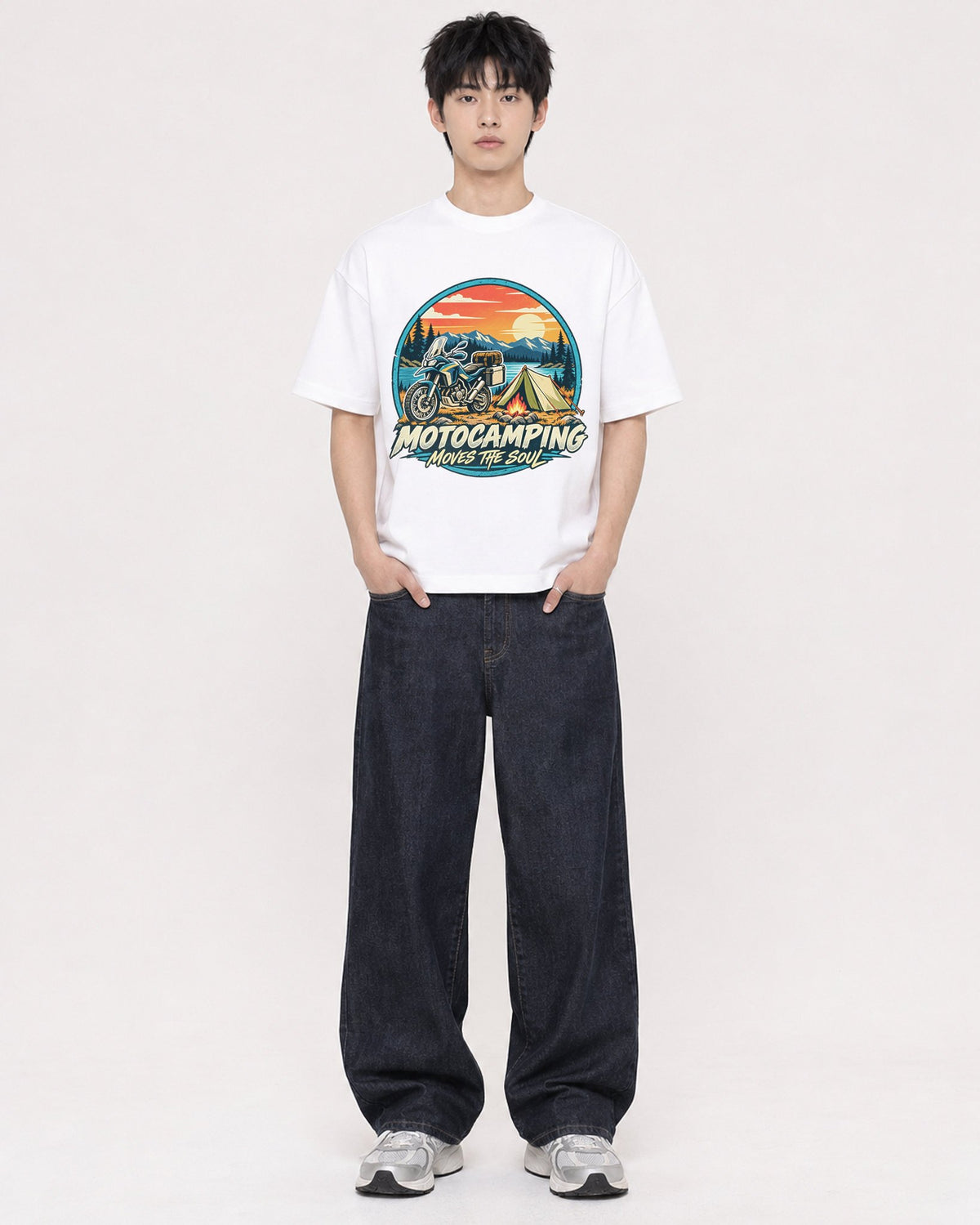 Mockup Boxy Heavyweight Tee White male full-body 01