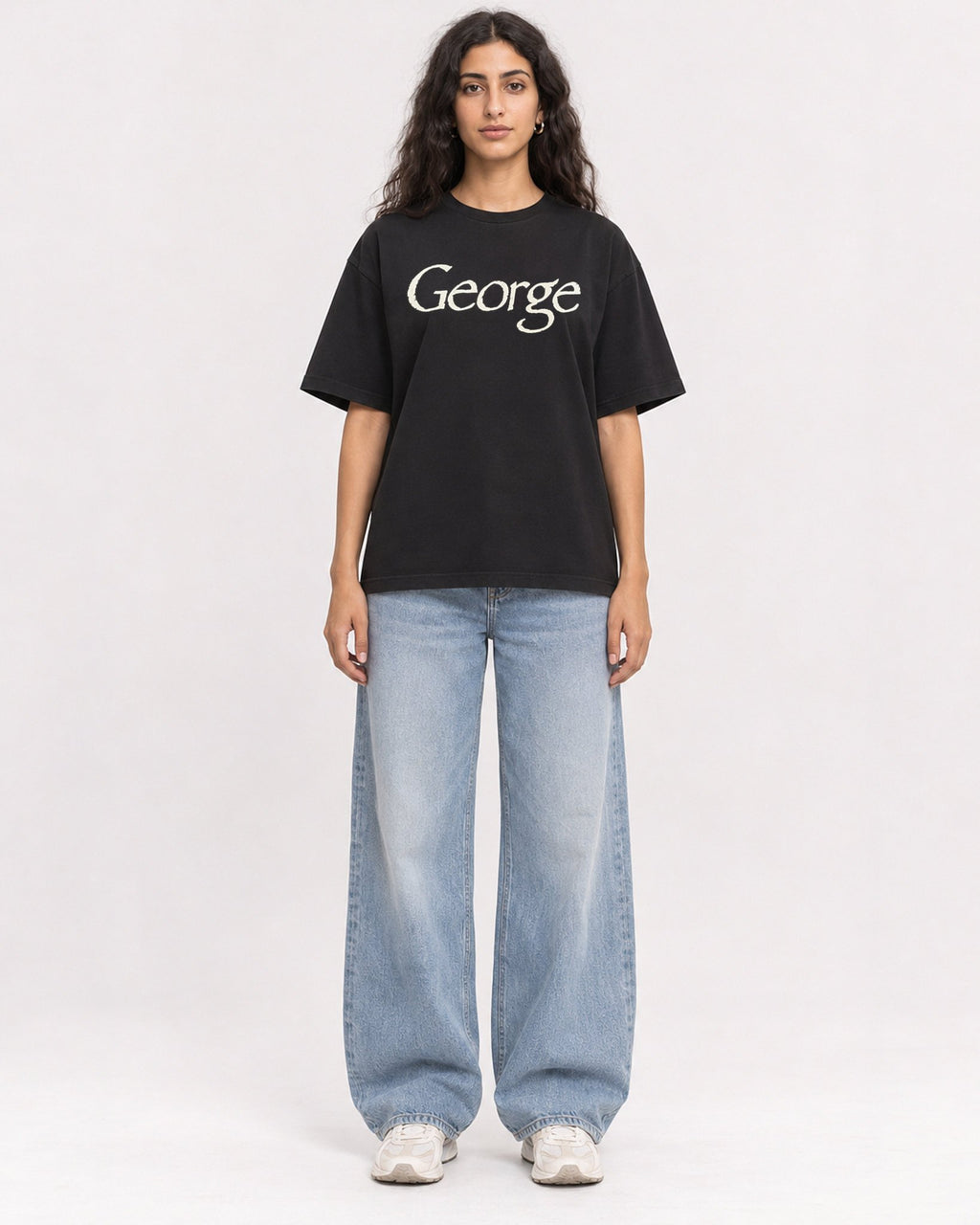 Mockup Boxy Heavyweight Tee Black female full-body 07