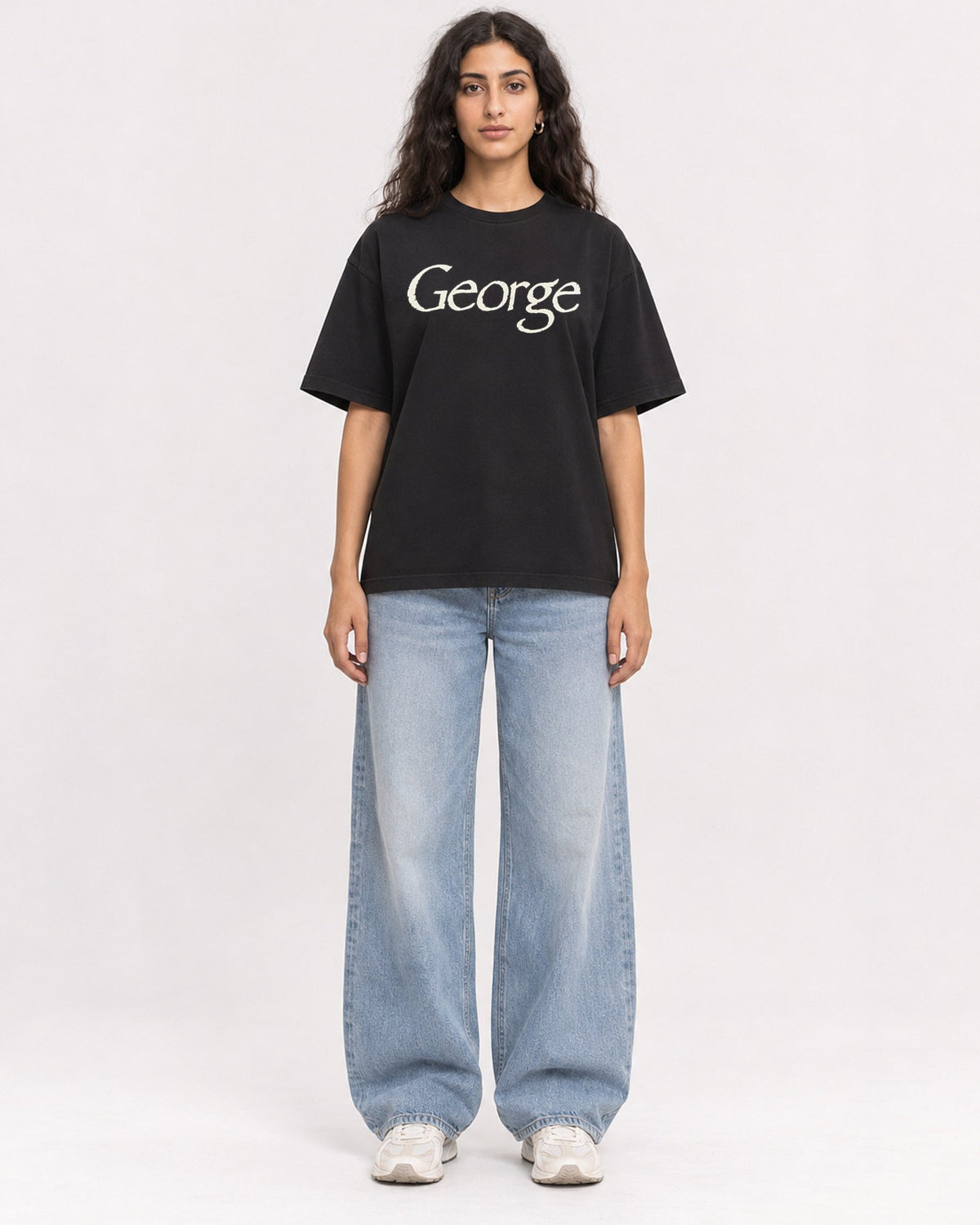 Mockup Boxy Heavyweight Tee Black female full-body 07