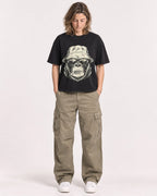 Mockup Boxy Heavyweight Tee Black female full-body 38