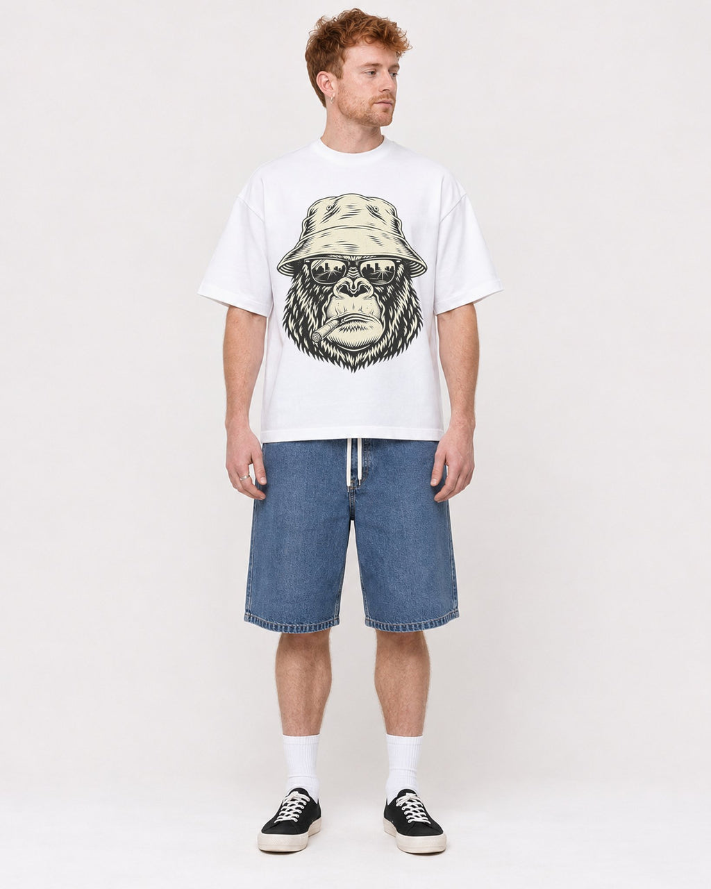 Mockup Boxy Heavyweight Tee White male full-body 38
