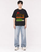 Mockup Boxy Heavyweight Tee Black male full-body 01
