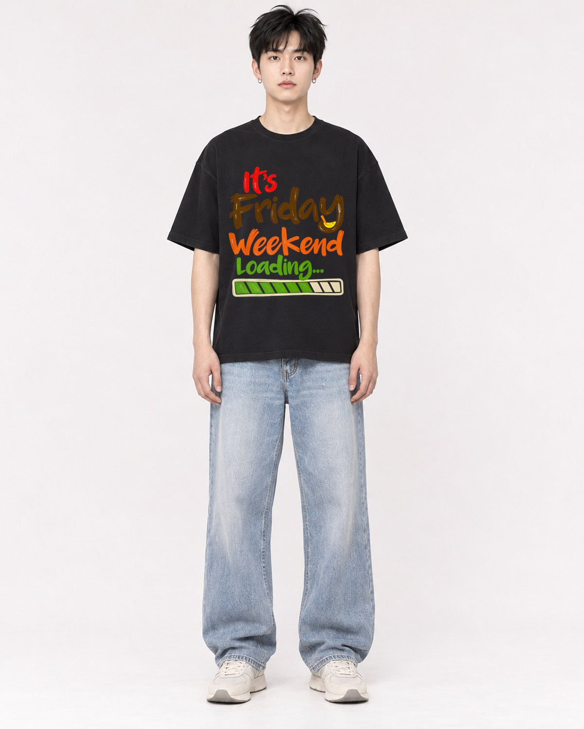 Mockup Boxy Heavyweight Tee Black male full-body 01