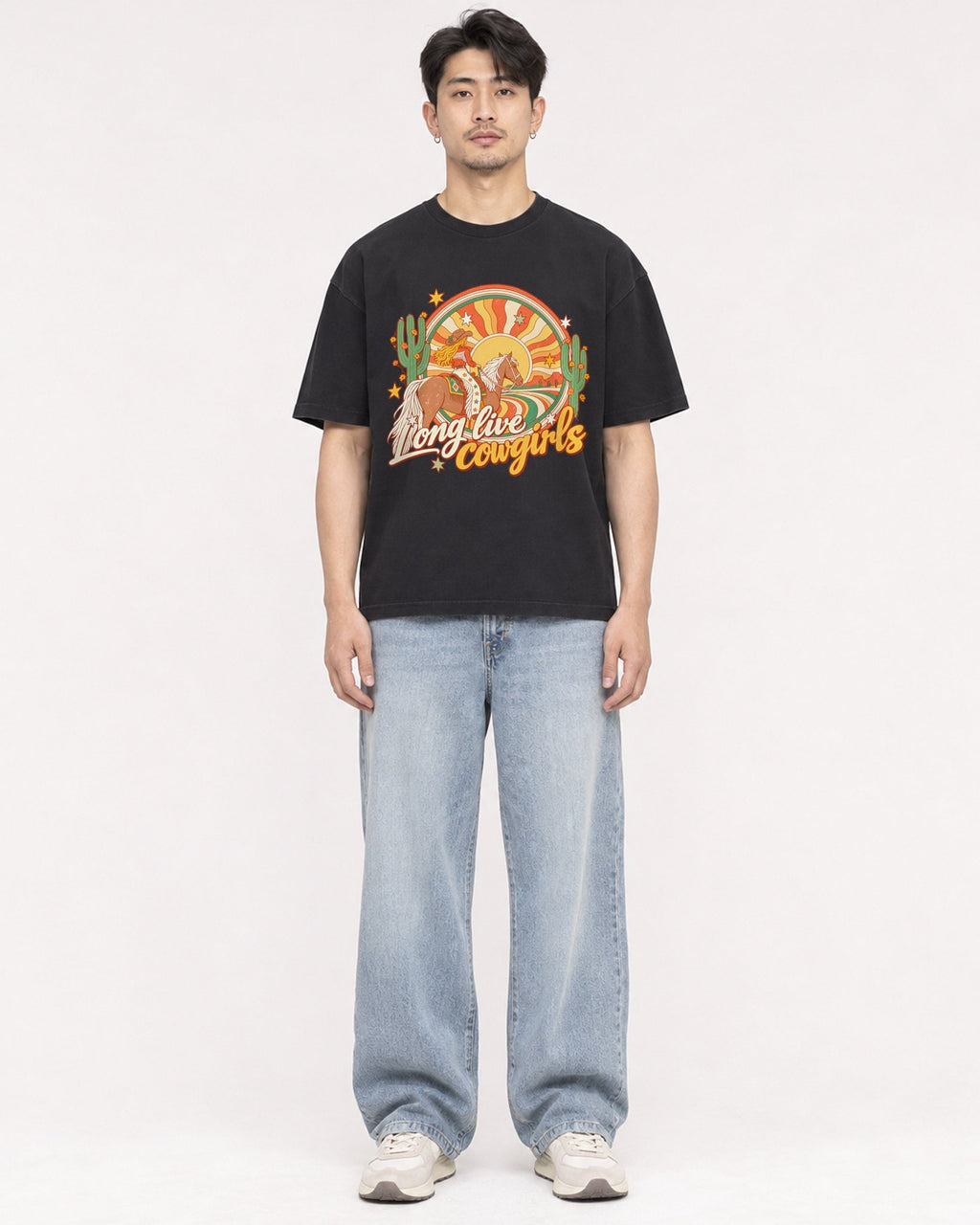 Mockup Boxy Heavyweight Tee Black male full-body 13
