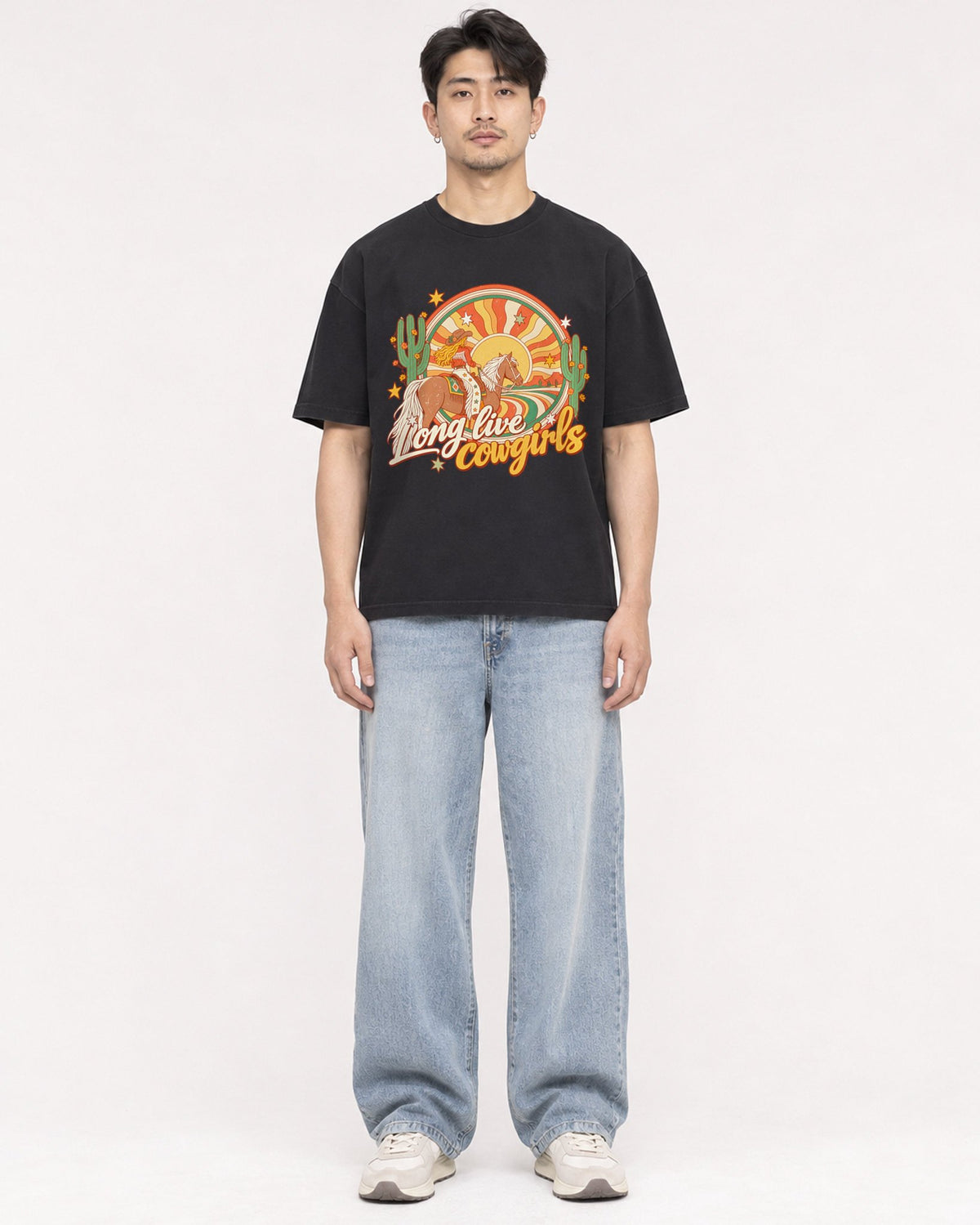 Mockup Boxy Heavyweight Tee Black male full-body 13