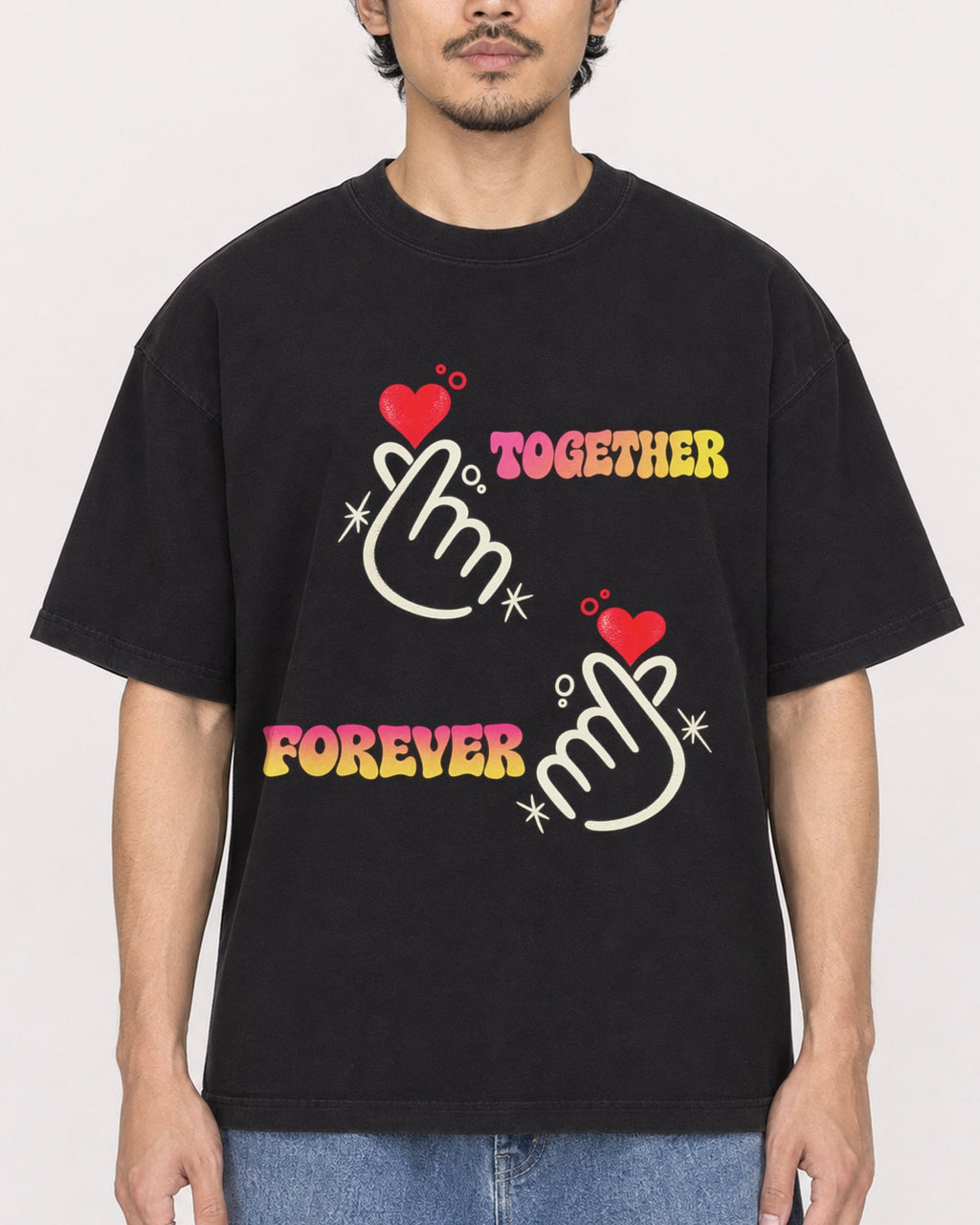 Mockup Boxy Heavyweight Tee Black male close-up 02