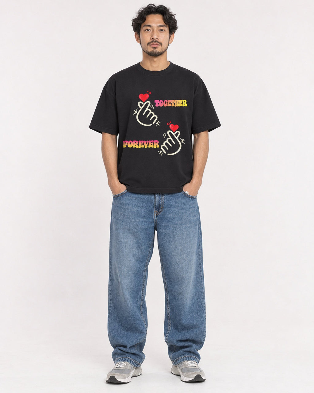 Mockup Boxy Heavyweight Tee Black male full-body 02