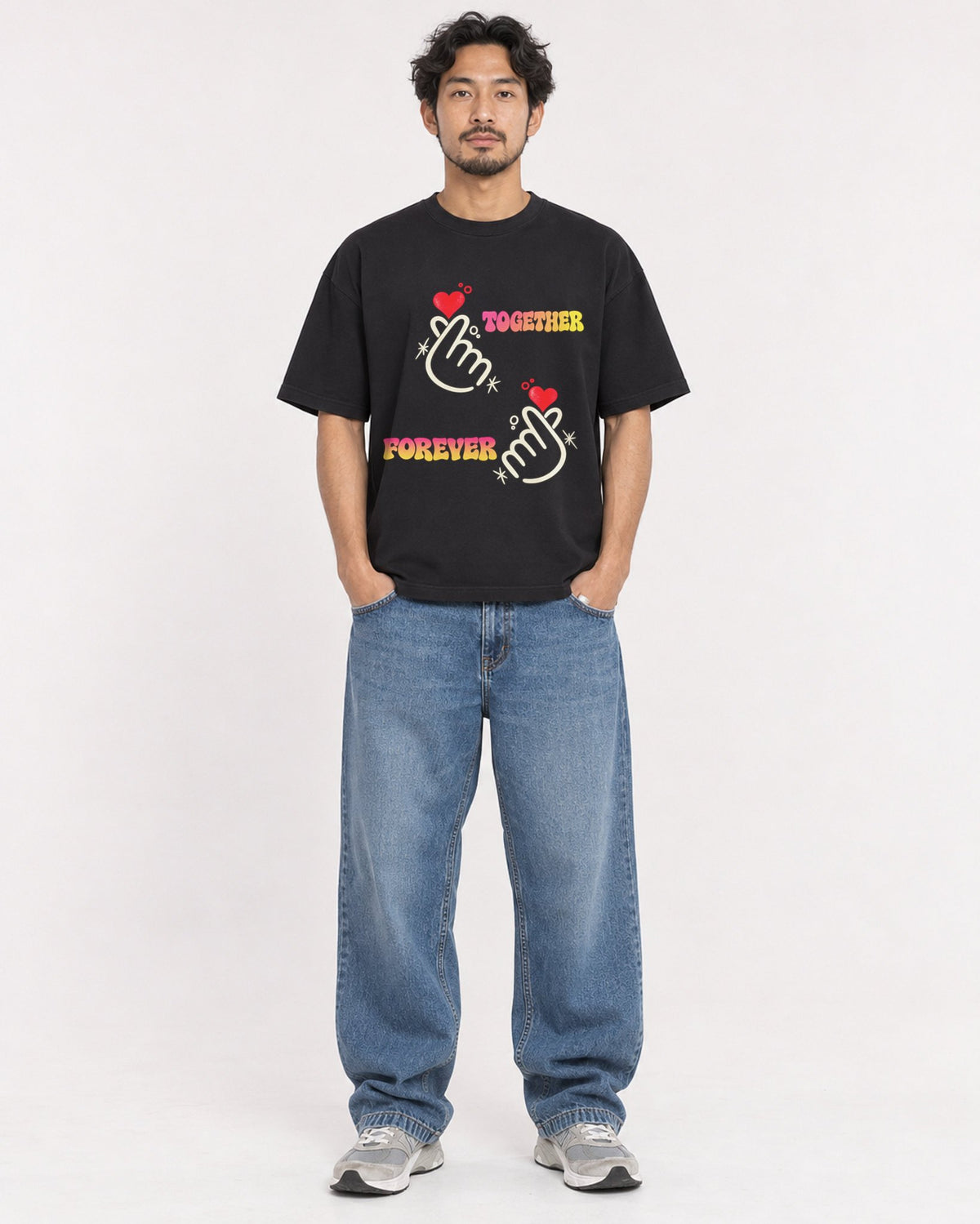 Mockup Boxy Heavyweight Tee Black male full-body 02