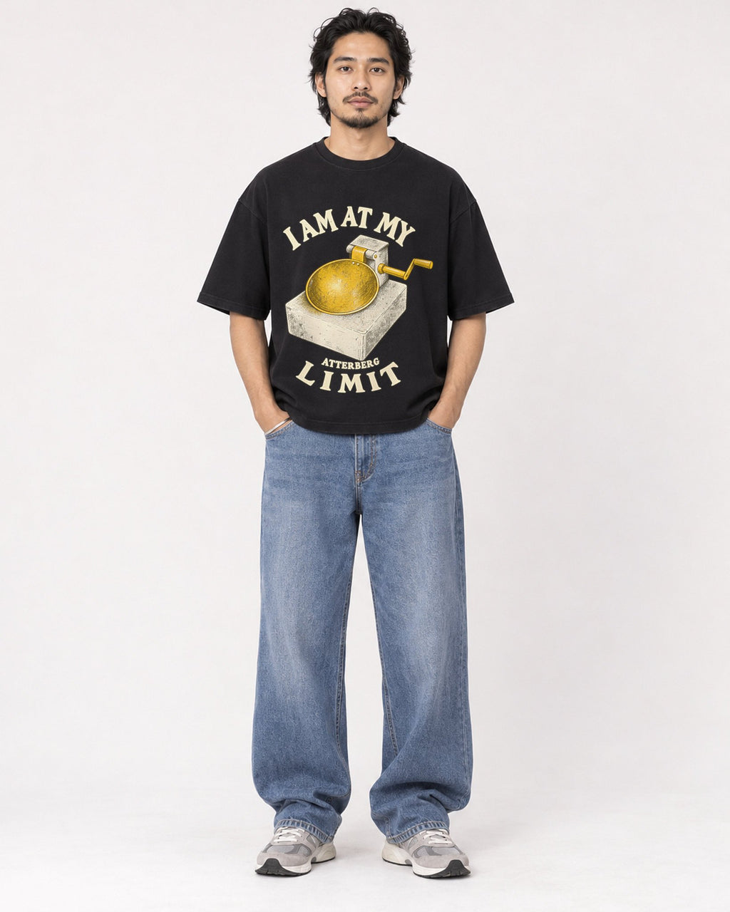 Mockup Boxy Heavyweight Tee Black male full-body 22