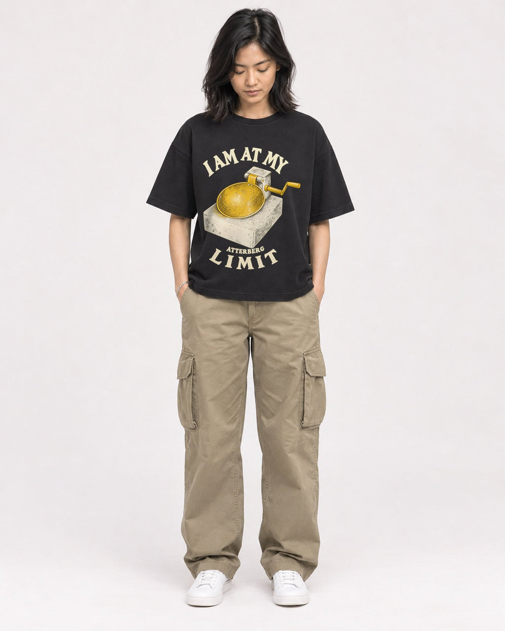 Mockup Boxy Heavyweight Tee Black female full-body 22