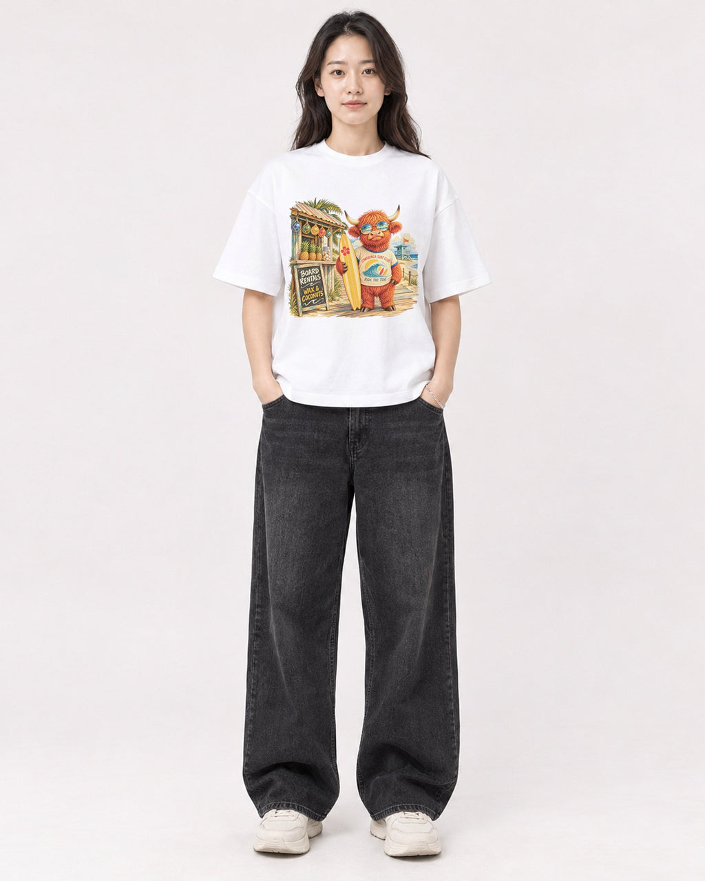 Mockup Boxy Heavyweight Tee White female full-body 03