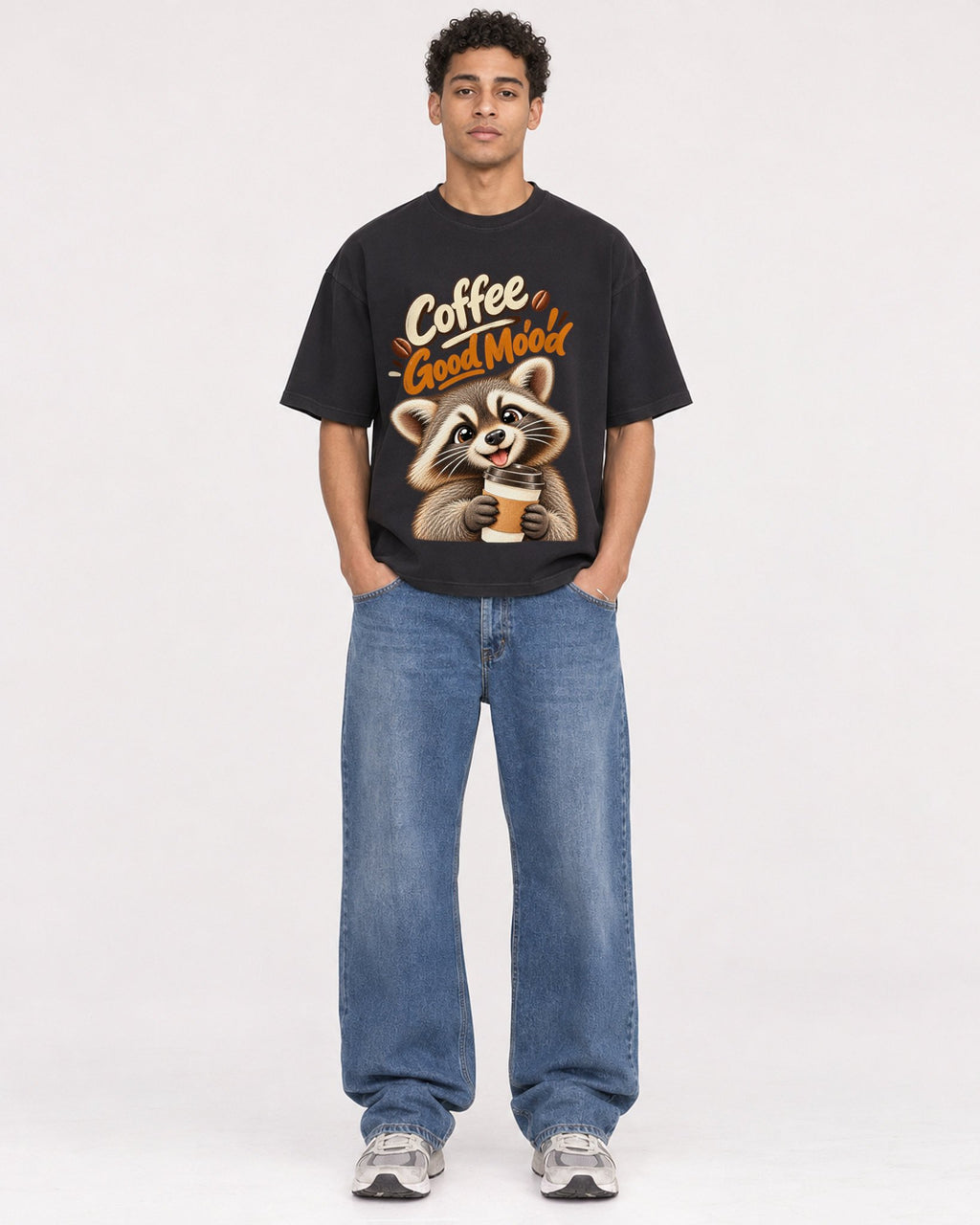 Mockup Boxy Heavyweight Tee Black male full-body 10