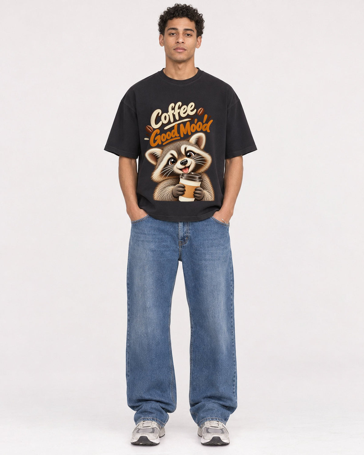 Mockup Boxy Heavyweight Tee Black male full-body 10