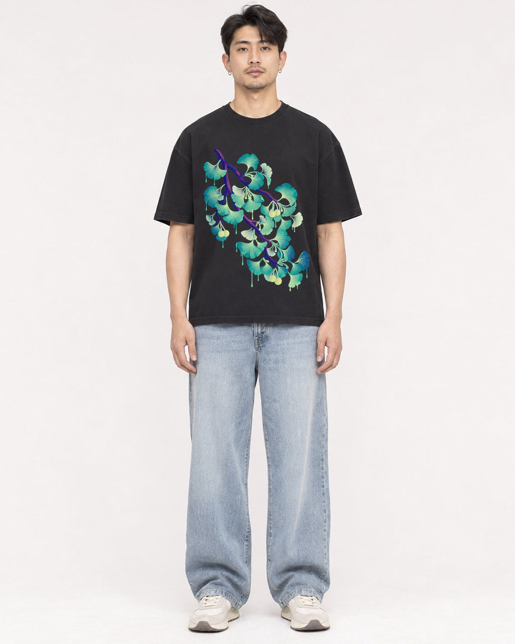 Mockup Boxy Heavyweight Tee Black male full-body 13