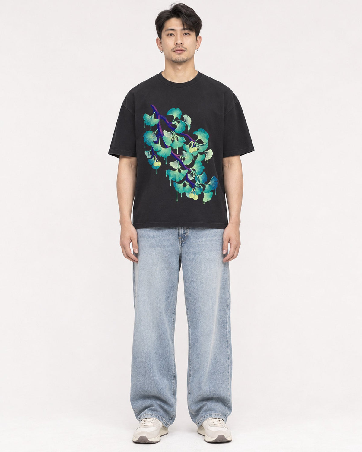 Mockup Boxy Heavyweight Tee Black male full-body 13