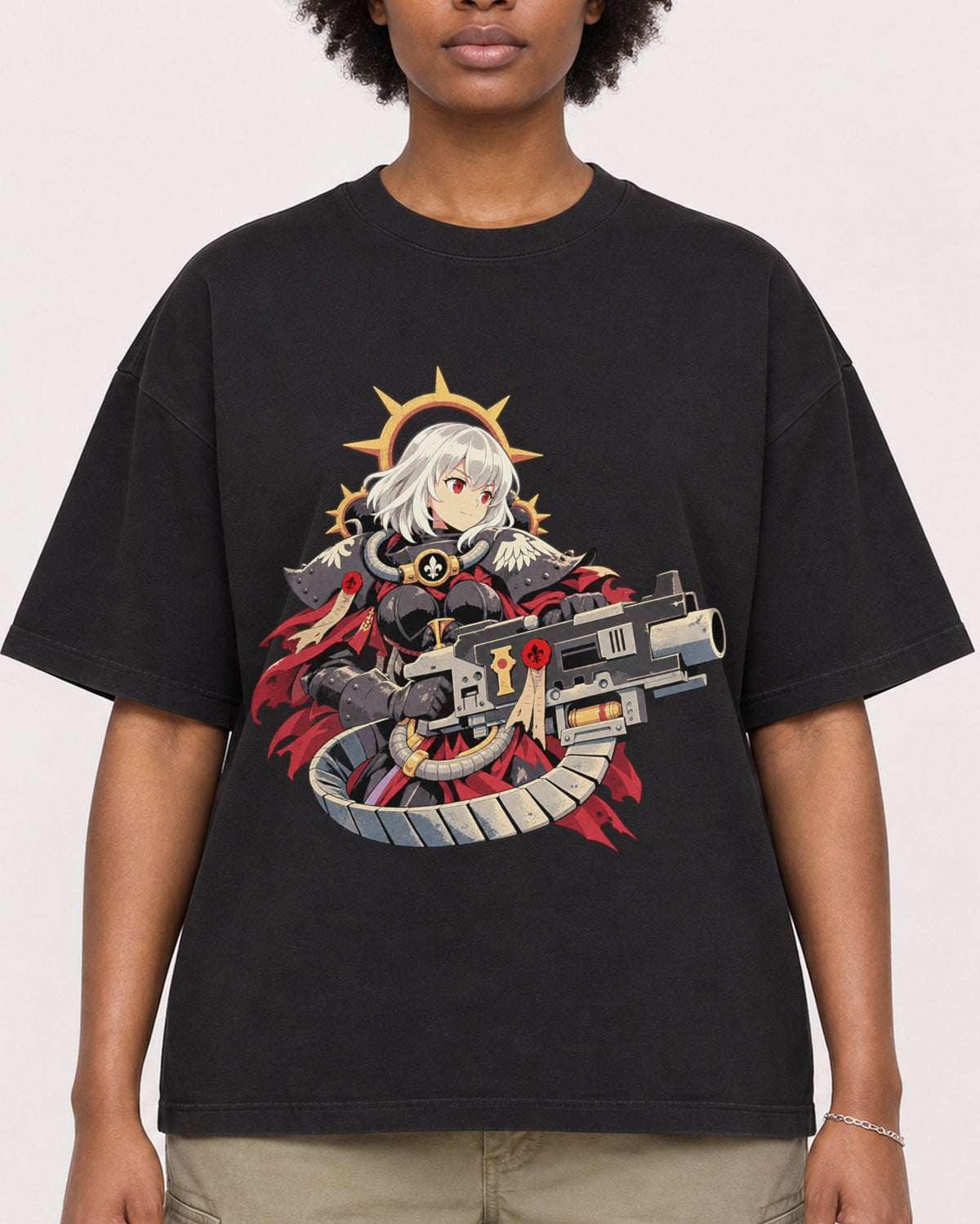 Mockup Boxy Heavyweight Tee Black female close-up 14