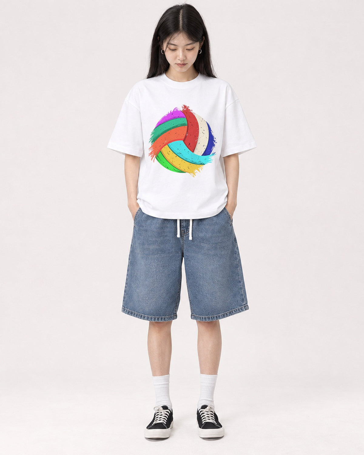 Mockup Boxy Heavyweight Tee White female full-body 01