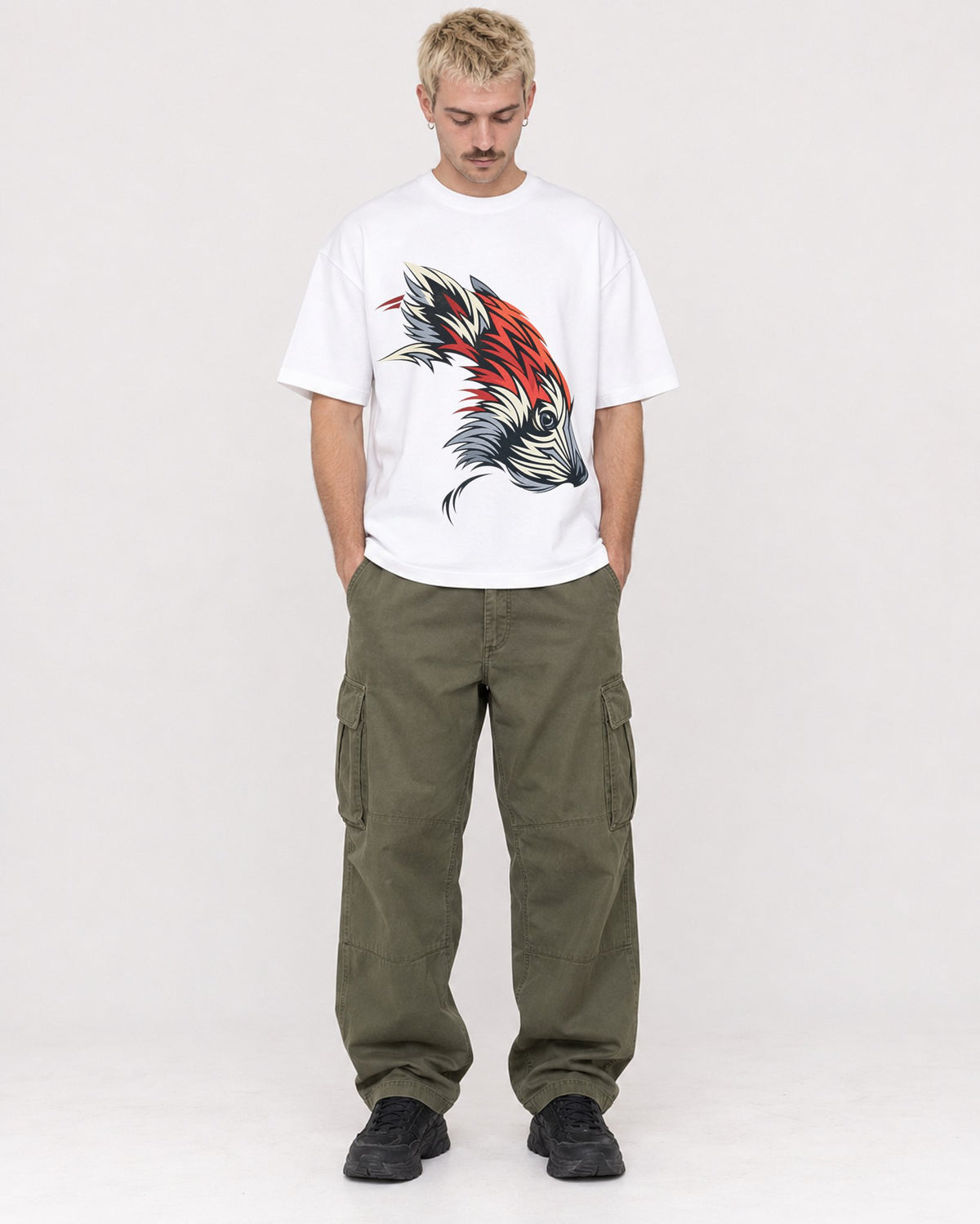 Mockup Boxy Heavyweight Tee White male full-body 39