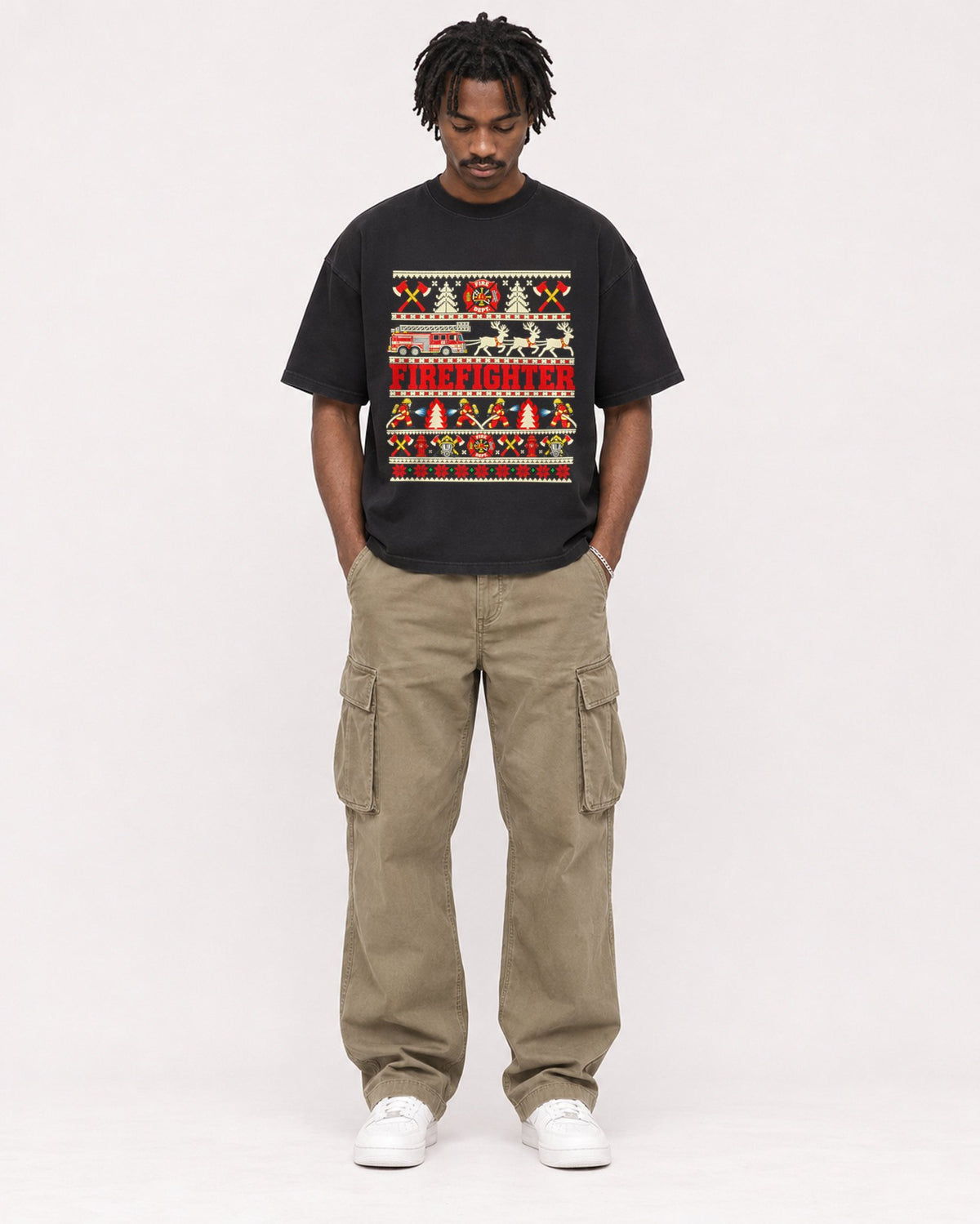 Mockup Boxy Heavyweight Tee Black male full-body 04