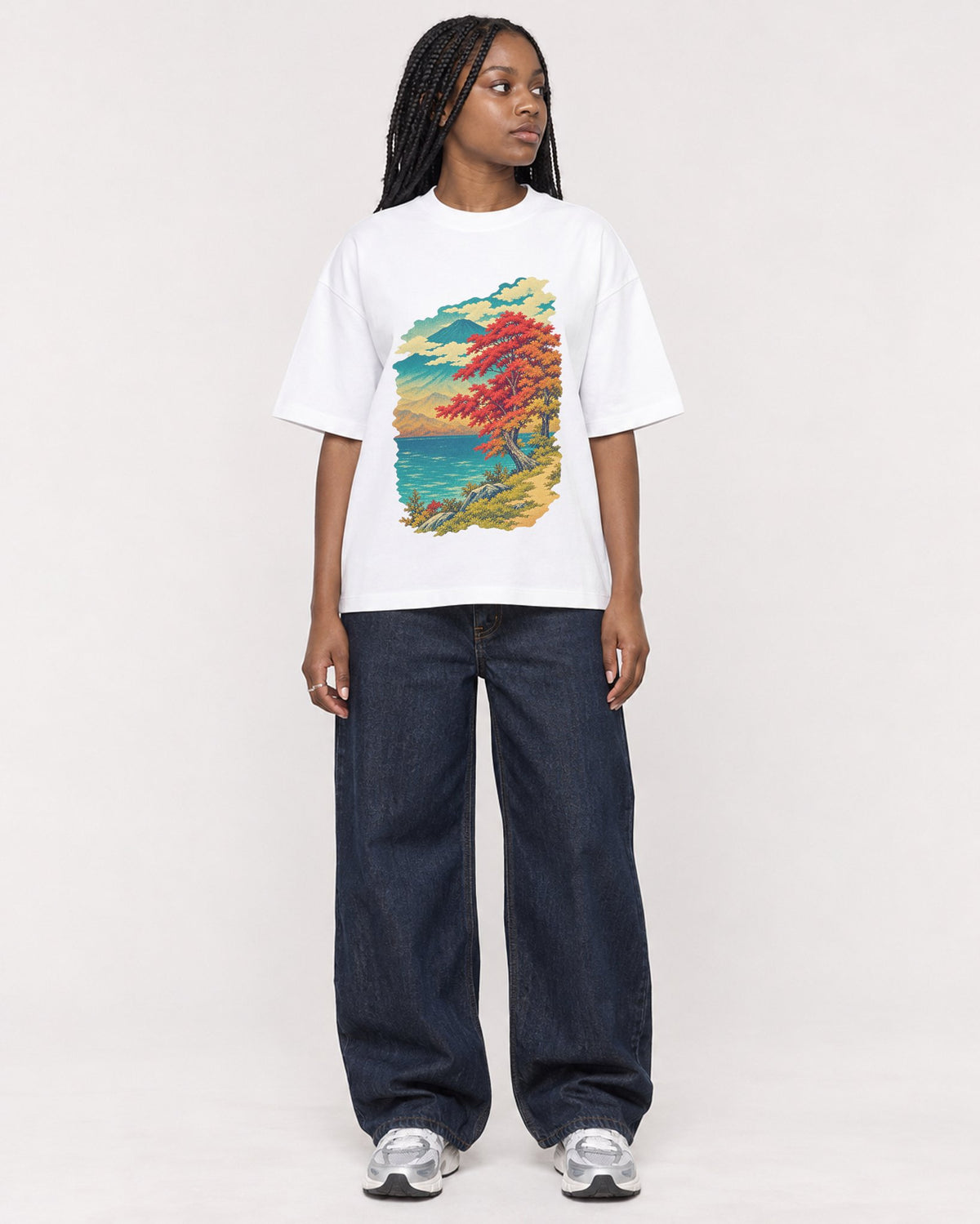 Mockup Boxy Heavyweight Tee White female full-body 04