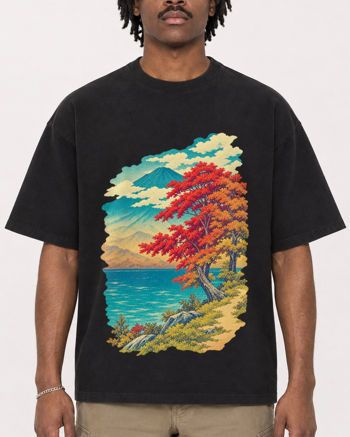Mockup Boxy Heavyweight Tee Black male close-up 04