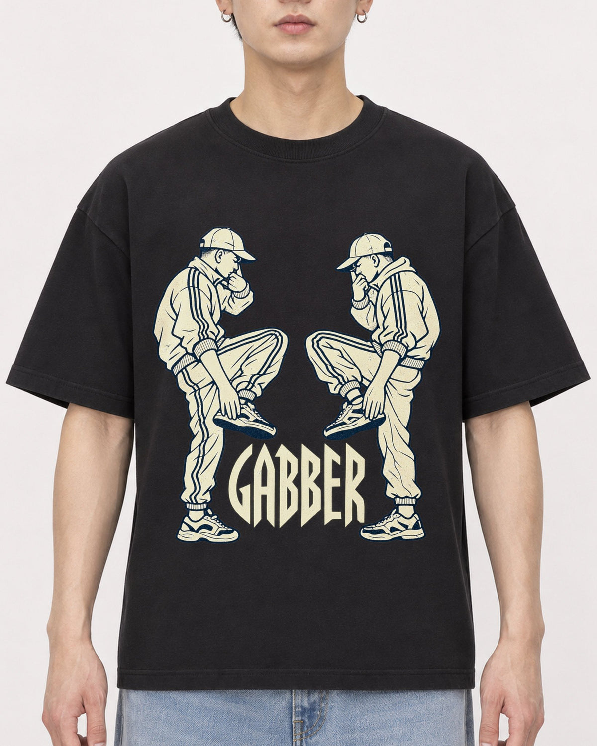 Mockup Boxy Heavyweight Tee Black male close-up 01
