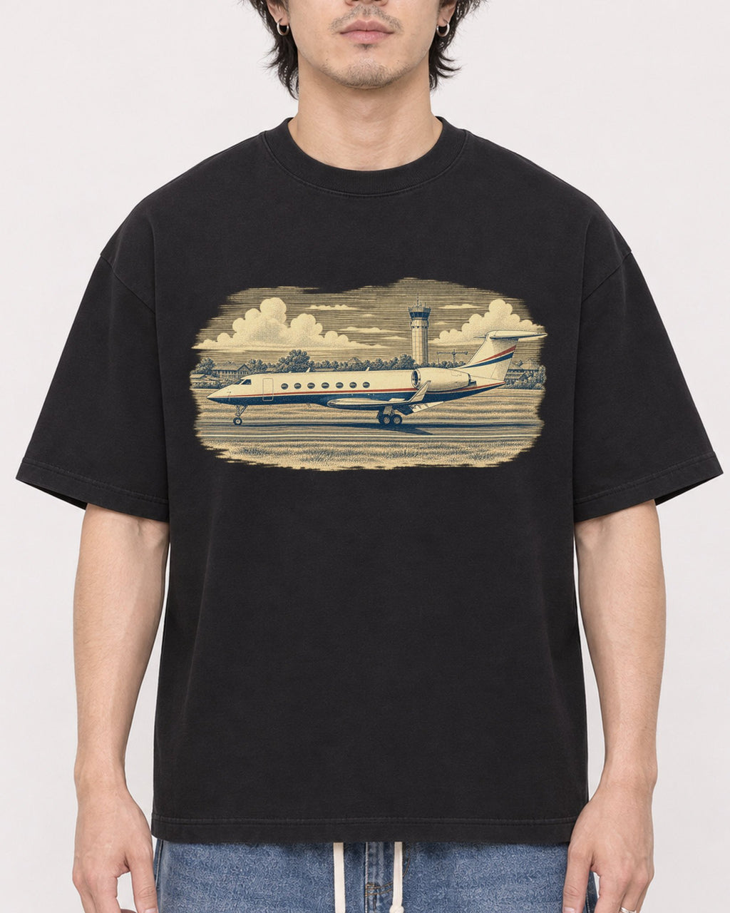 Mockup Boxy Heavyweight Tee Black male close-up 03