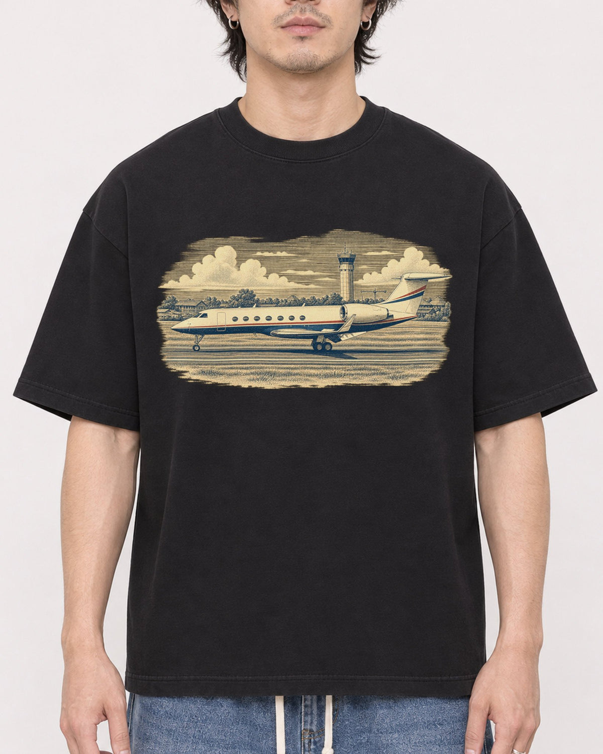 Mockup Boxy Heavyweight Tee Black male close-up 03