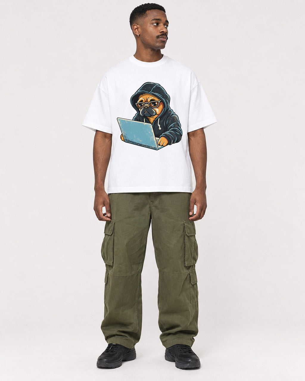 Mockup Boxy Heavyweight Tee White male full-body 14