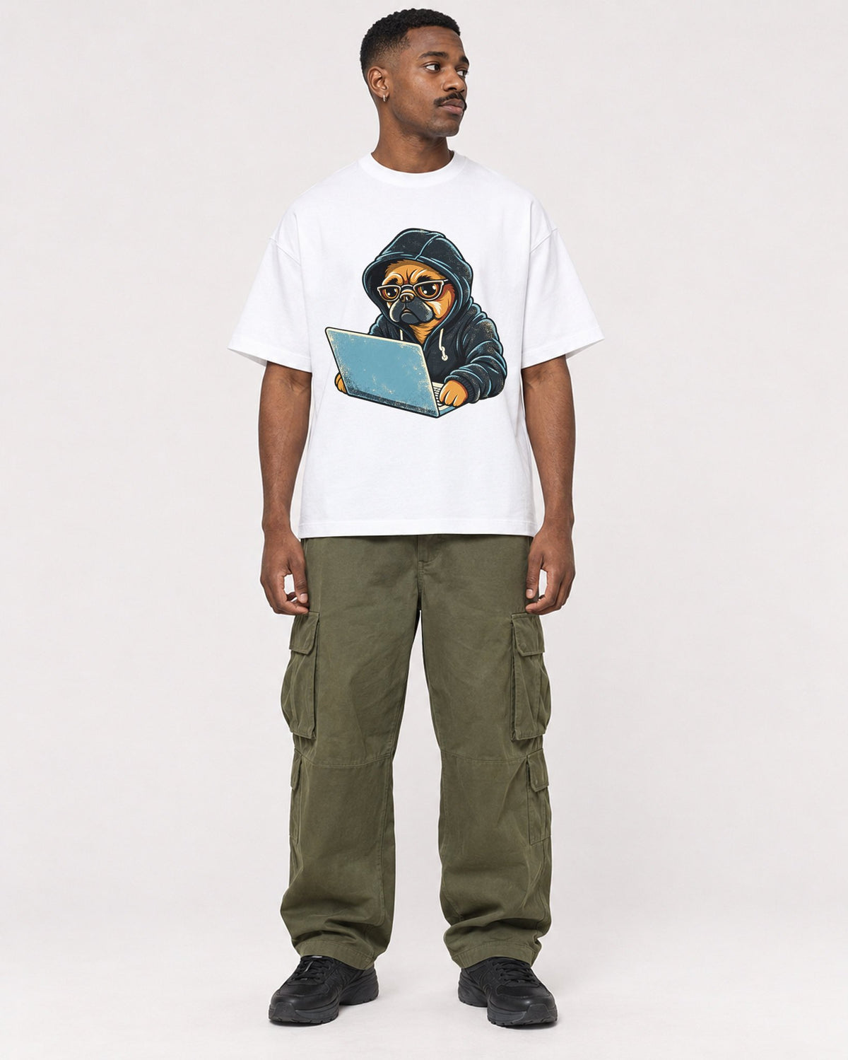 Mockup Boxy Heavyweight Tee White male full-body 14