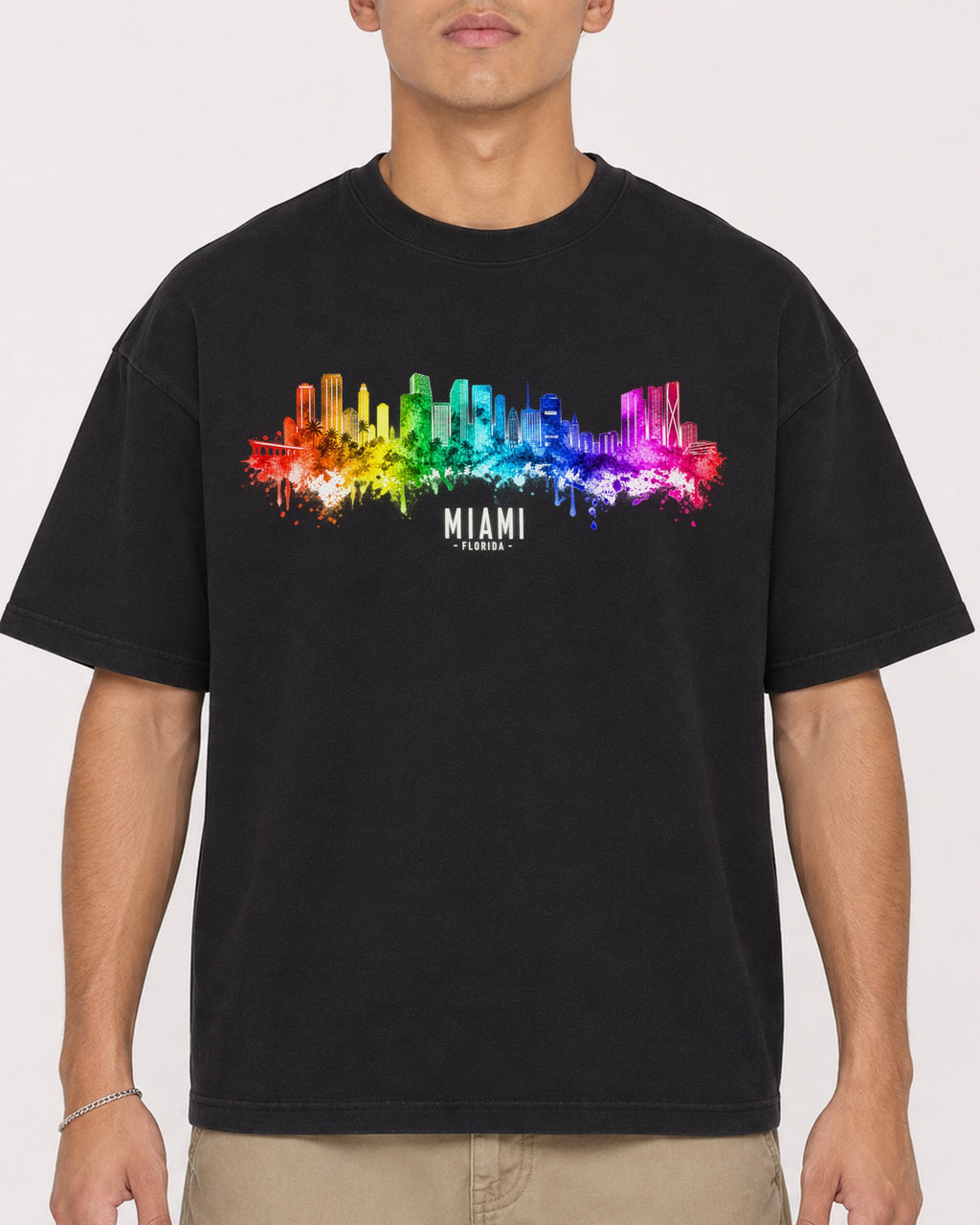 Mockup Boxy Heavyweight Tee Black male close-up 16