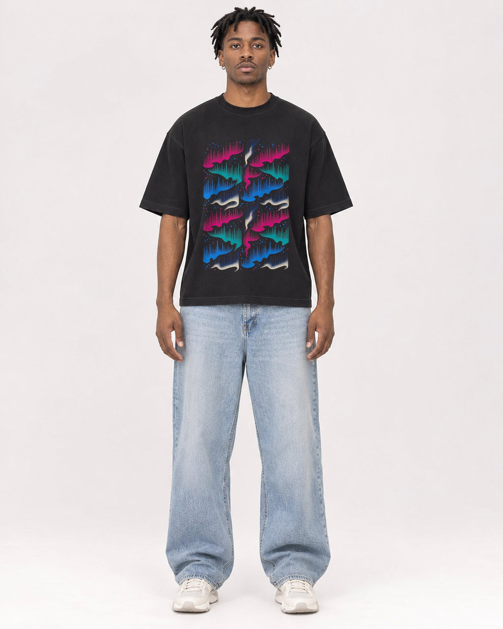 Mockup Boxy Heavyweight Tee Black male full-body 05