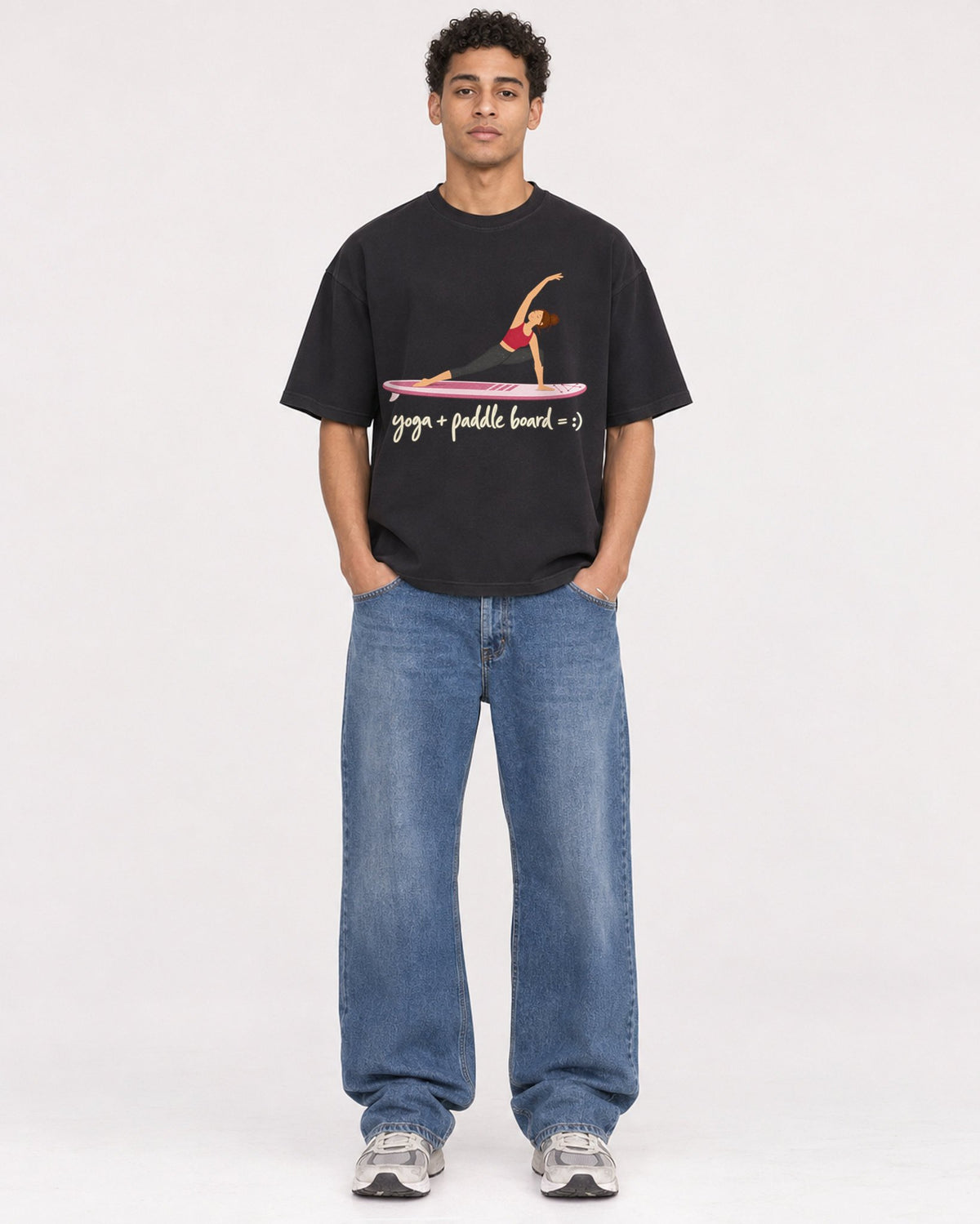 Mockup Boxy Heavyweight Tee Black male full-body 10