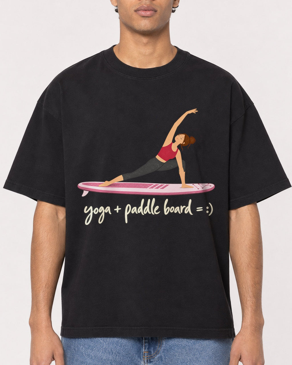 Mockup Boxy Heavyweight Tee Black male close-up 10