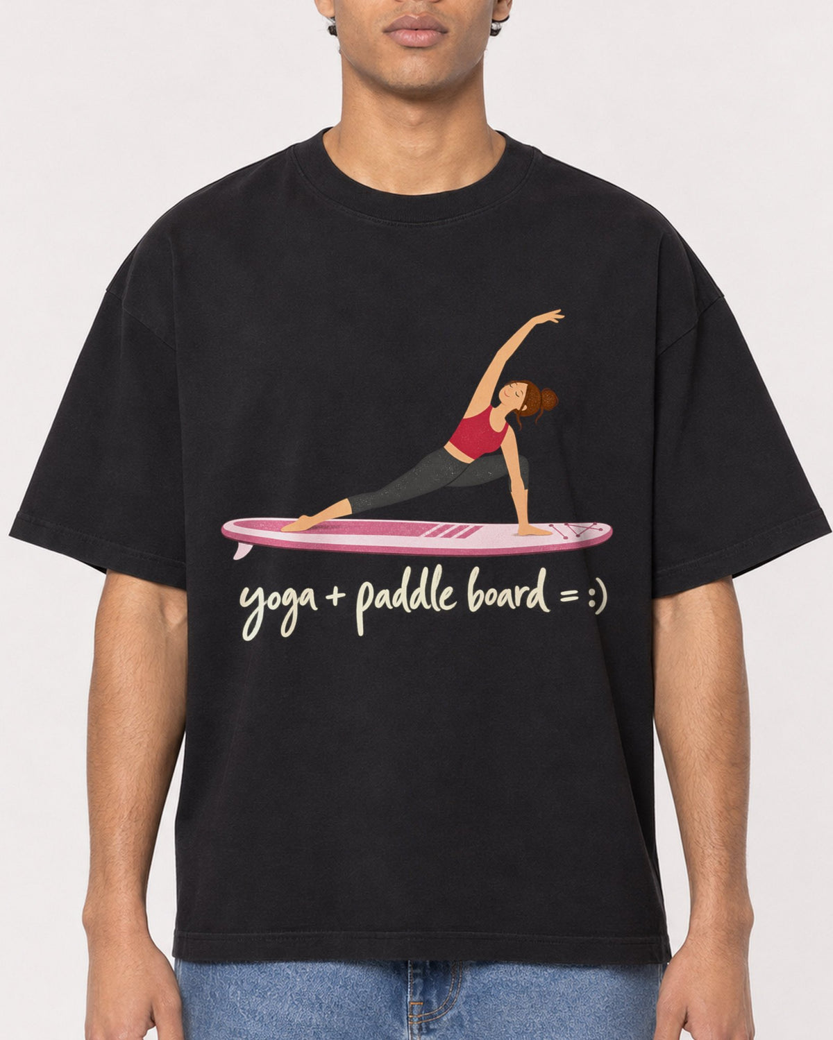 Mockup Boxy Heavyweight Tee Black male close-up 10