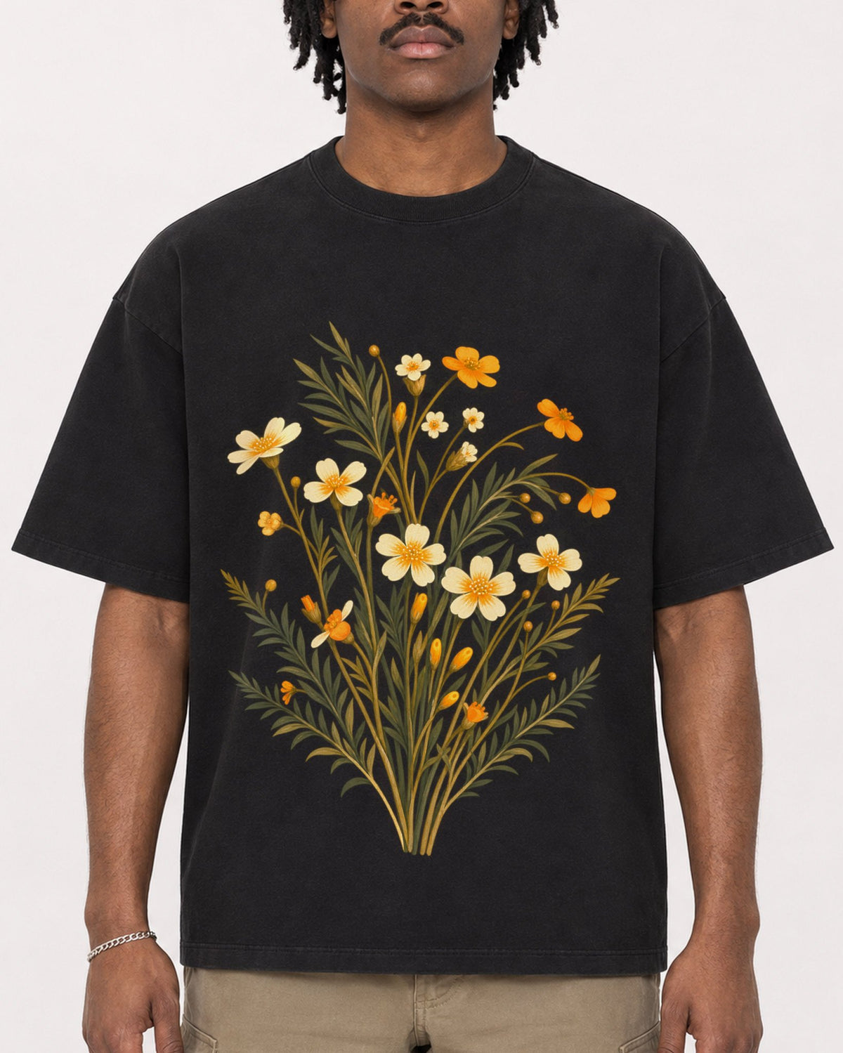 Mockup Boxy Heavyweight Tee Black male close-up 04