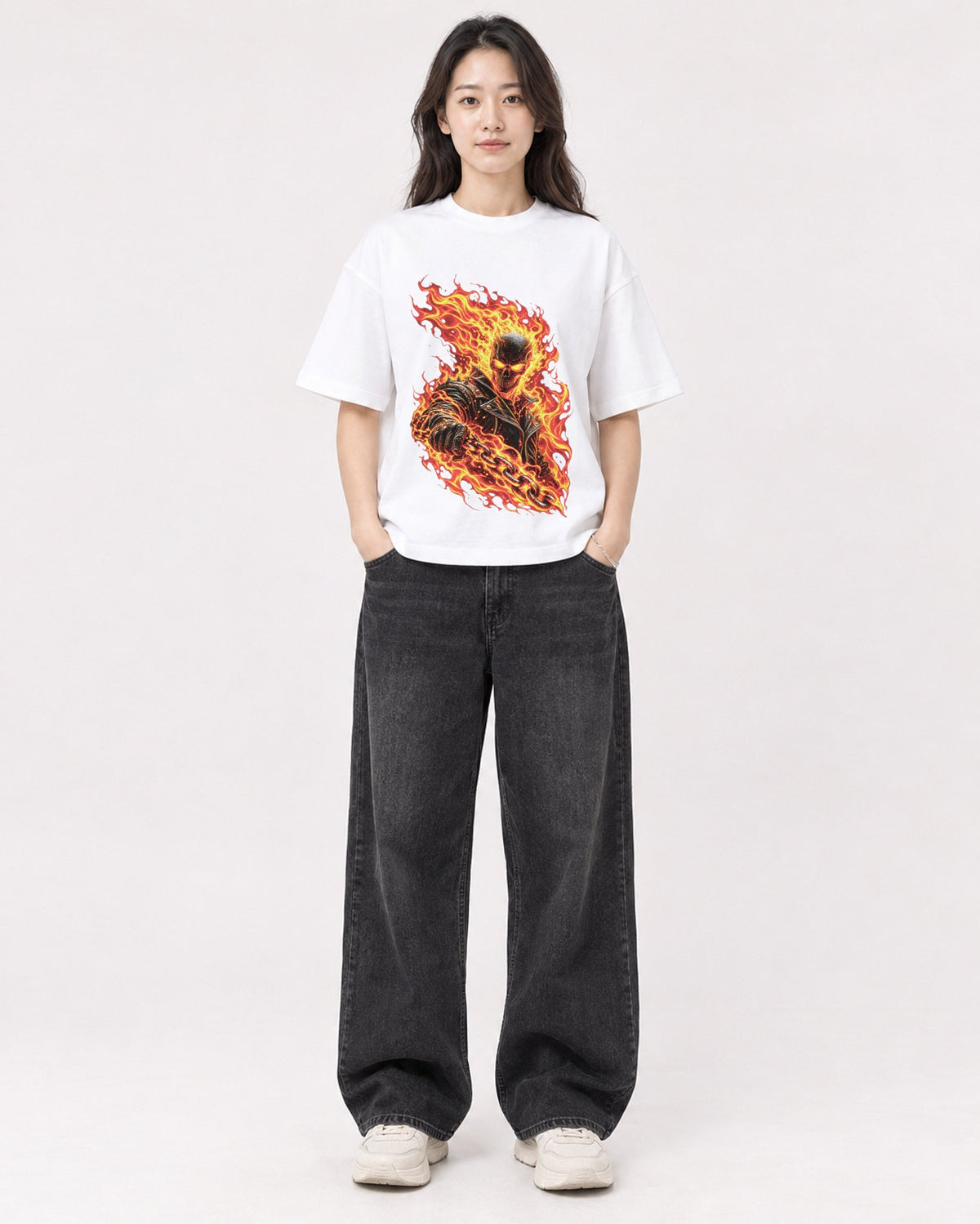 Mockup Boxy Heavyweight Tee White female full-body 03
