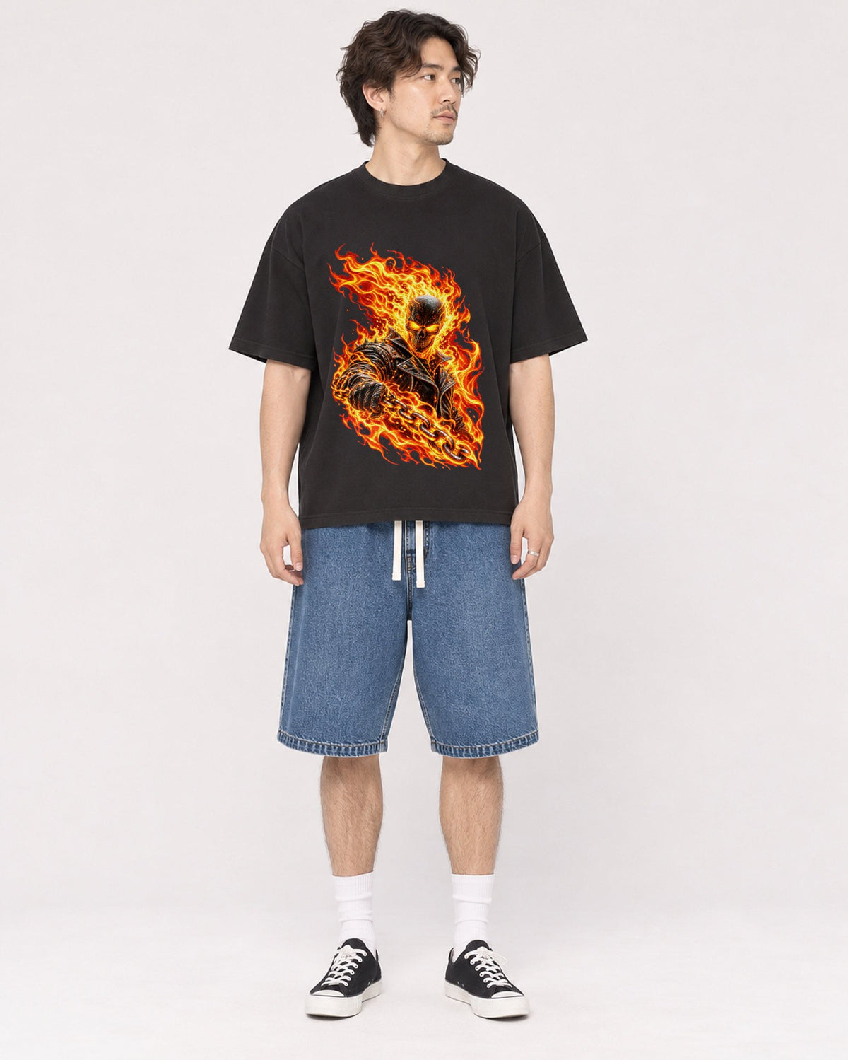 Mockup Boxy Heavyweight Tee Black male full-body 03