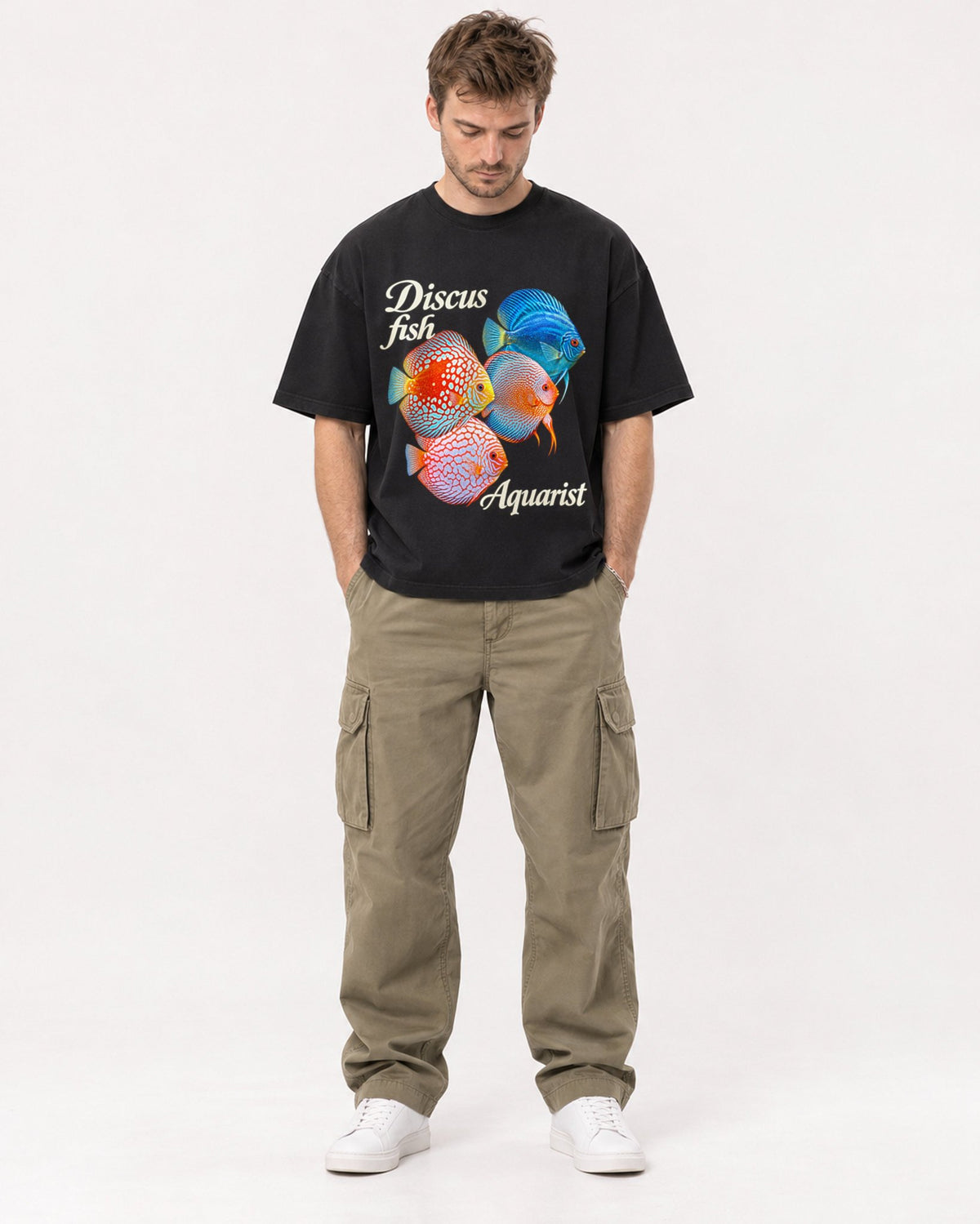 Mockup Boxy Heavyweight Tee Black male full-body 08
